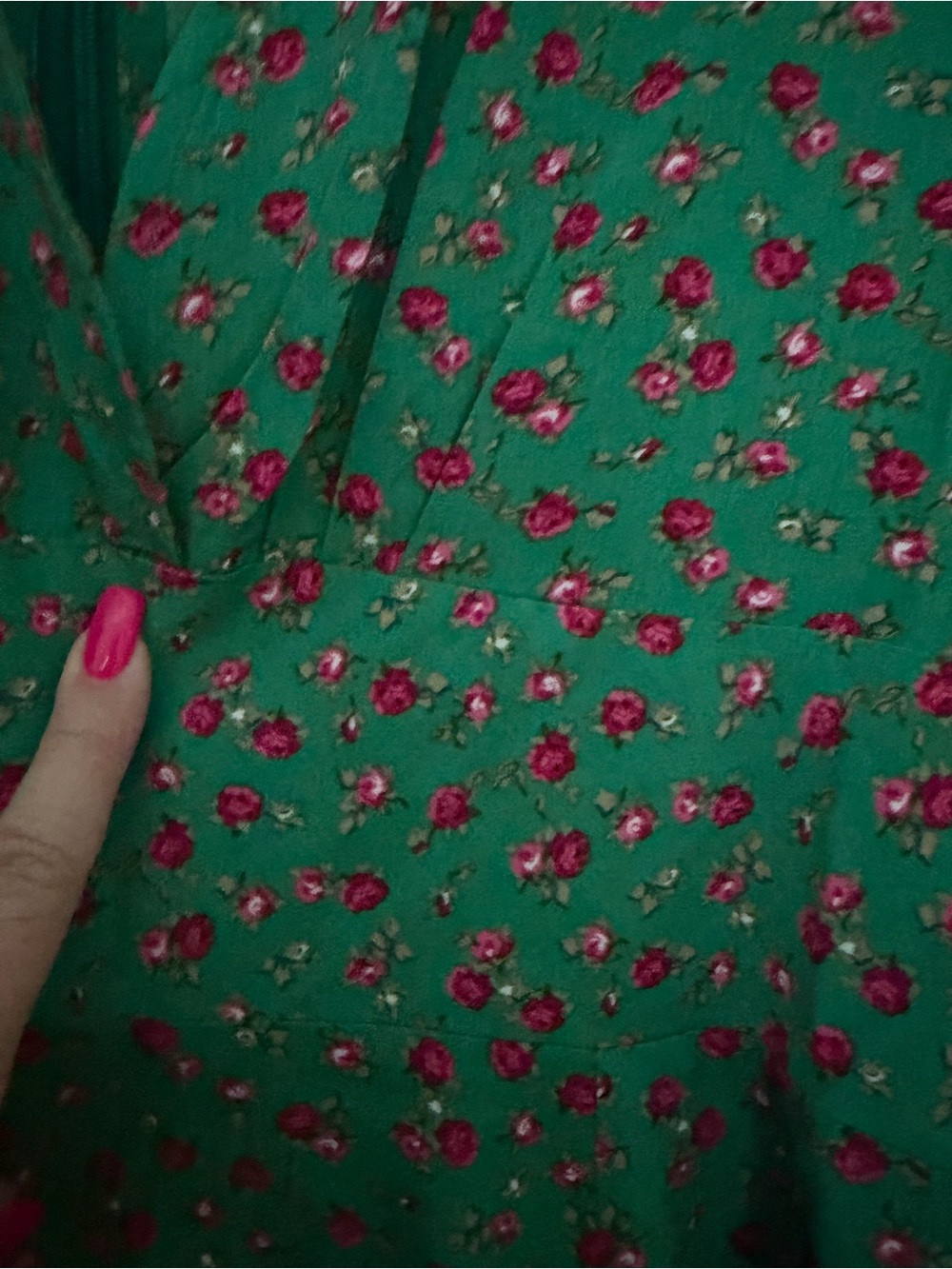 Green Midi Dress with Pink Floral Print by - Picture 3 of 12